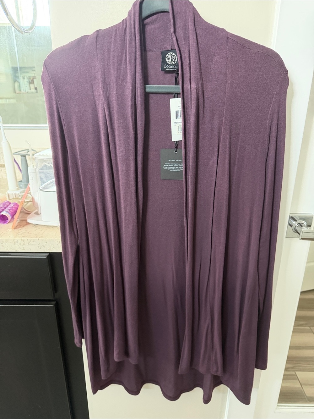 bobeau Plum Open-Front Draped Cardigan